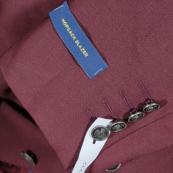 Stafford Men's Hopsack Blazer Two Silver Button Burgundy Wool Blend Classic 44R - Picture 4 of 13